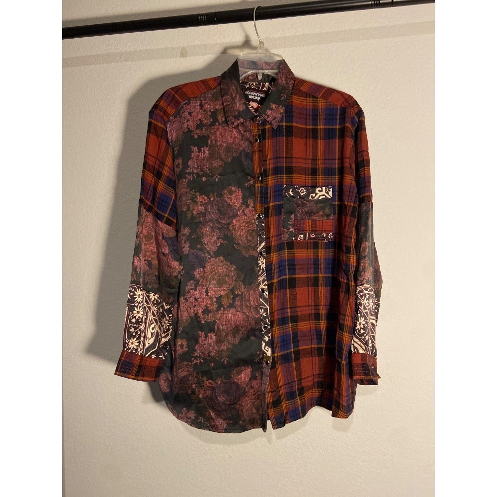 Johnny Was Workshop Patchwork Flannel Button Up F… - image 1